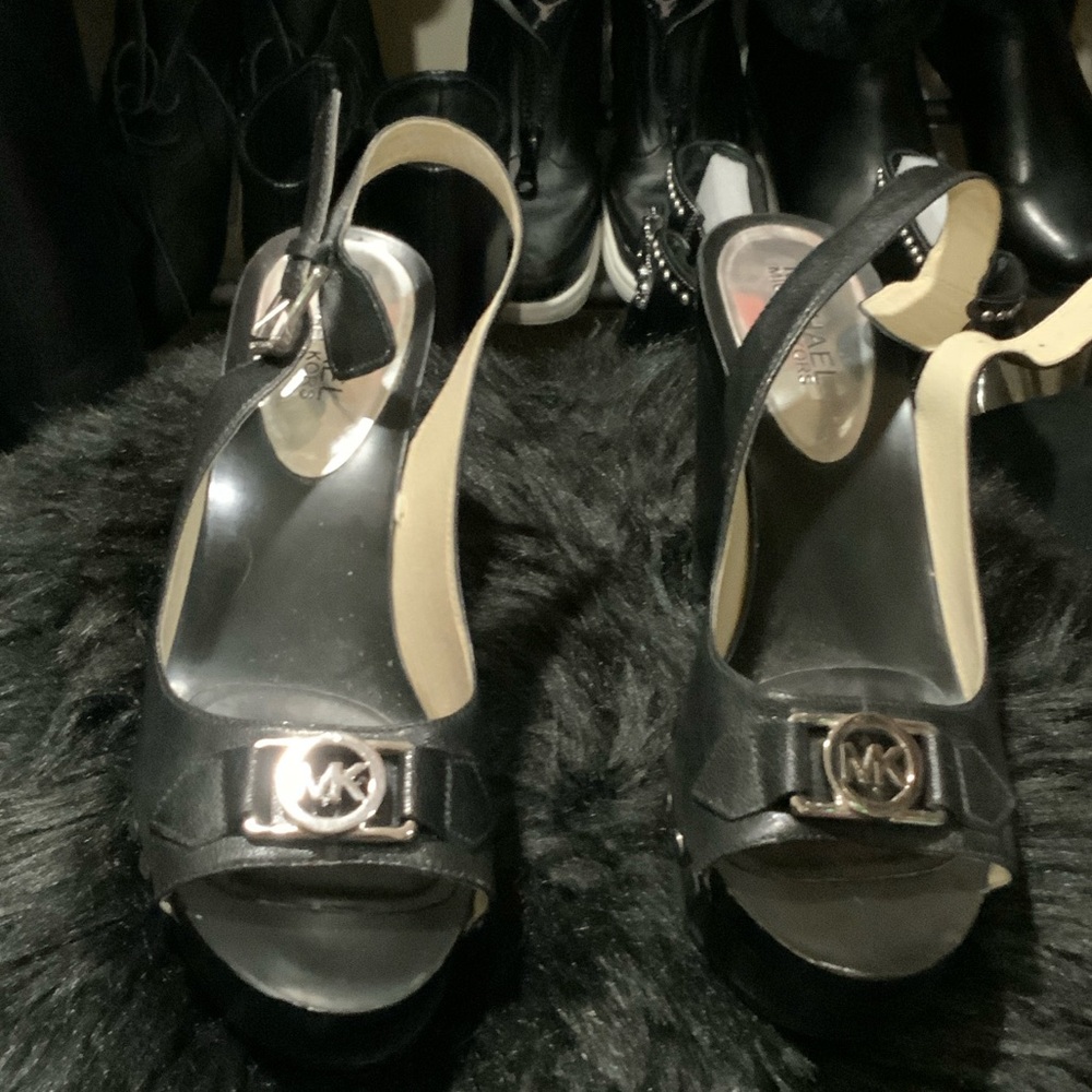 Michael Kors Black Wedges with Silver Logo